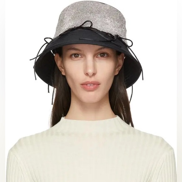 KARA Black Crystal Mesh Bow Bucket Hat - Picture 3 of 15